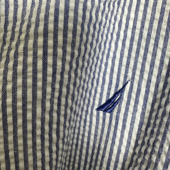 NAUTICA Men's Seersucker Cotton Robe, Blue White | Sz L/XL - Picture 2 of 6
